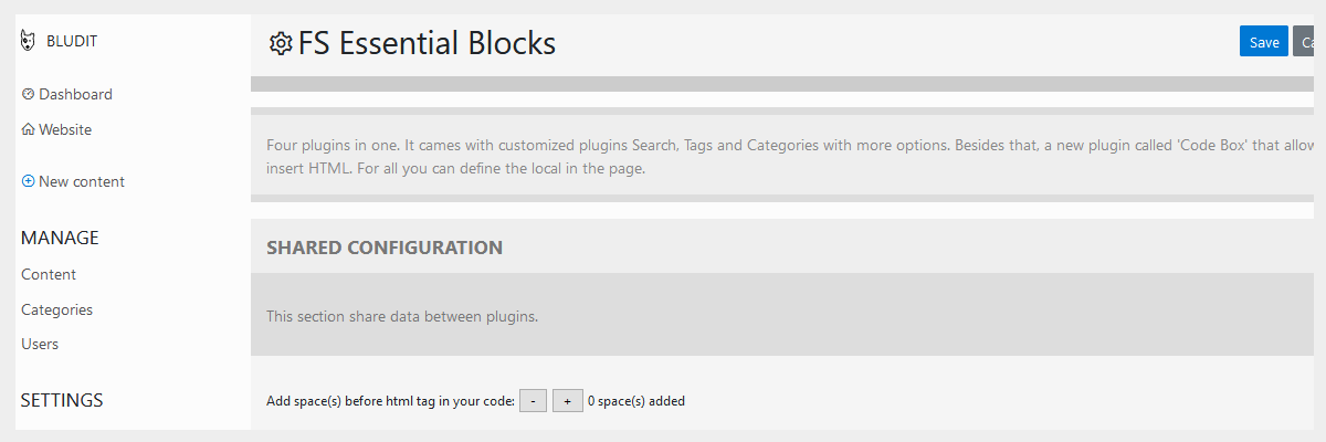 Snapshot 01 - Configuração do Plugin BLUDIT CMS