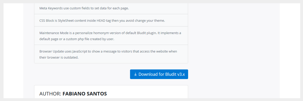 Snapshot 03 - Descrição do plugin no site oficial do BLUDIT CMS